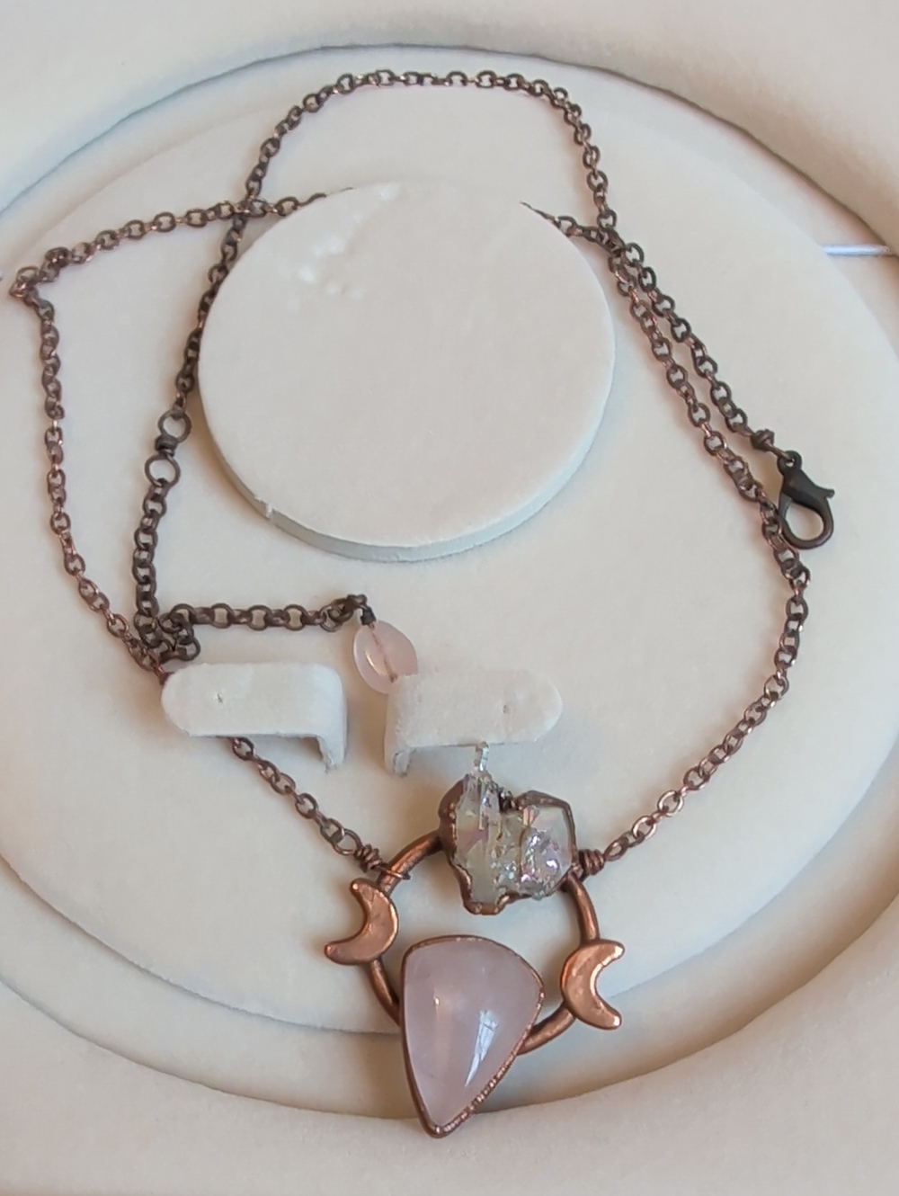 Rose Quartz Moon Pendant Necklace - Women Jewelry